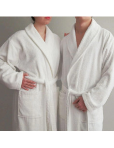 Halat de baie si SPA Hotel cu guler Kimono 100% Bumbac, unisex, 380 gr./mp, Alb L / XL