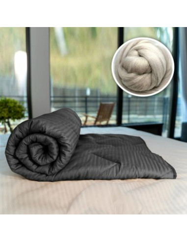 PILOTĂ MATLASATĂ LÂNĂ DAMASC 100% NATURAL - DE VARĂ - NEGRU