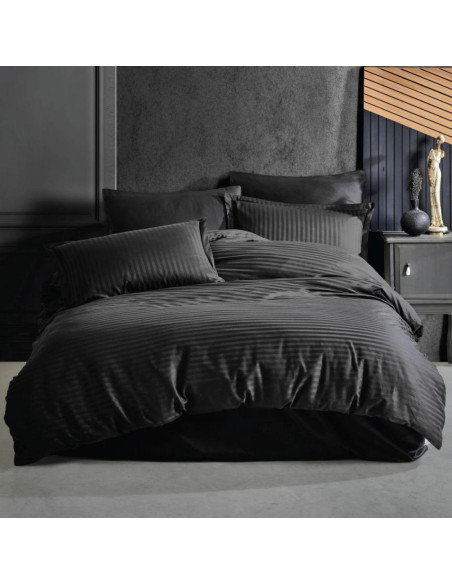 Lenjerie de pat Damasc Bumbac 100% - NEGRU O persoană – RALEX